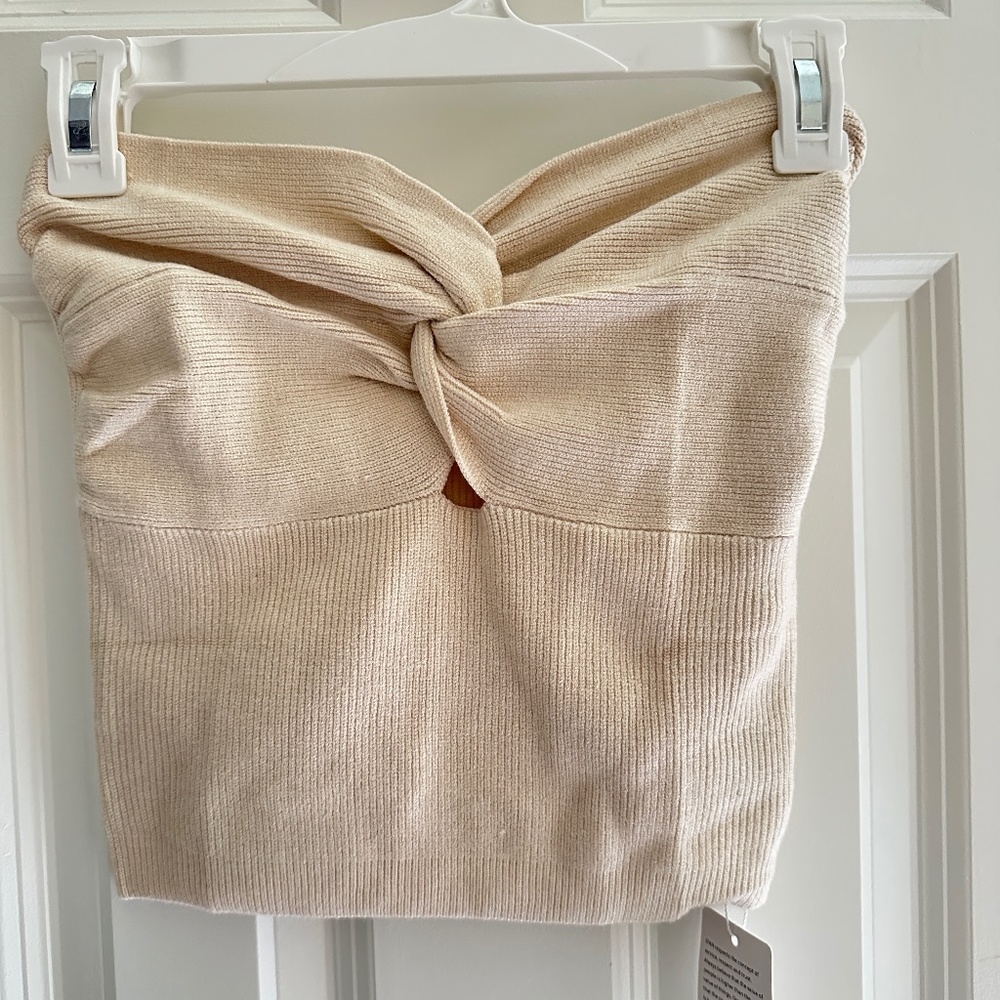 Trendy Strapless Beige Front Knot Tube Top